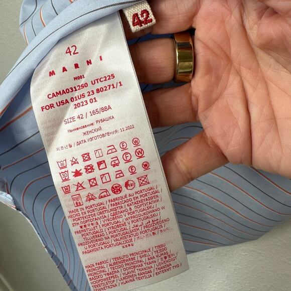 NWT Marni Camicia Organic Striped Cotton Poplin Iris Blue Collared Shirt 42 / 10 - Picture 9 of 16